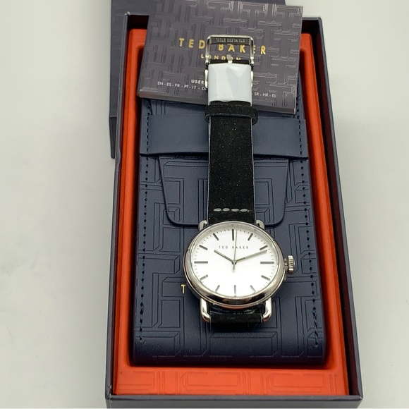 TED BAKER Tomcooa Leather Strap Watch, 40mm In Black/ White/ Silver - Picture 7 of 16